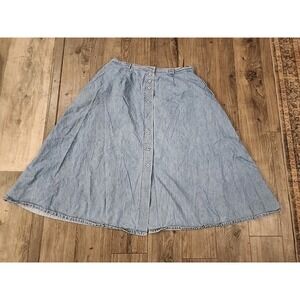 Y2k Button down Denim Tiered Maxi Skirt L JG Hook Jean Boho Festival Hippie 90's